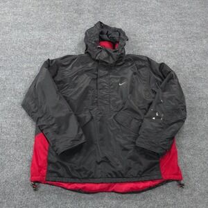 VINTAGE Nike Jacket Mens 2XL Black Lined Swoosh Logo White Tag Sports 90s Anorak
